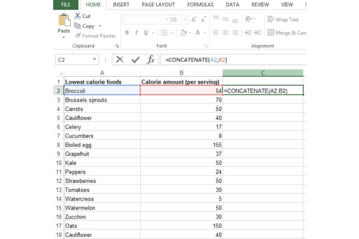 Birleştirme formülünü Excel'deki bir hücreye girme.