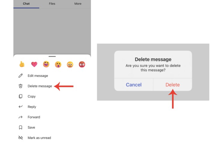 iPhone için Microsoft Teams'deki mesajları silme.