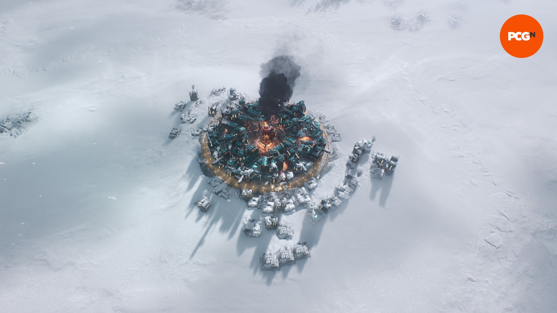 Frostpunk 2 incelemesi: Hayatta kalma strateji oyunu Frostpunk 2'den karla kaplı bir şehir