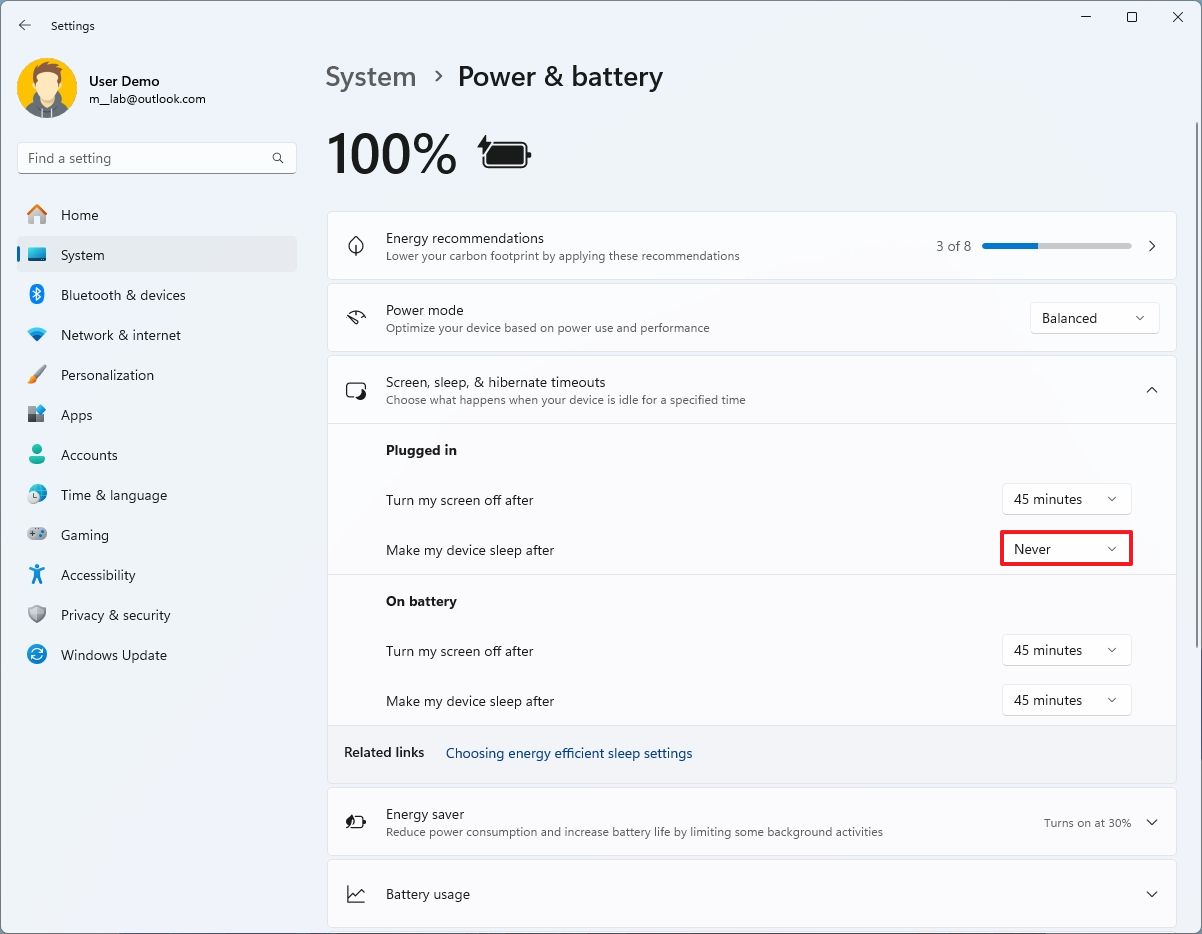 Windows 11 NAS uyku modu