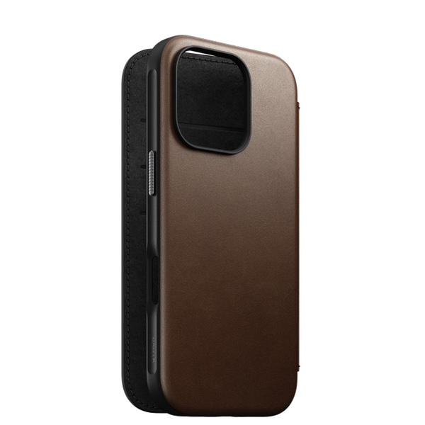 Nomad Modern Deri Folio iPhone 16 Pro için beyaz arka planda