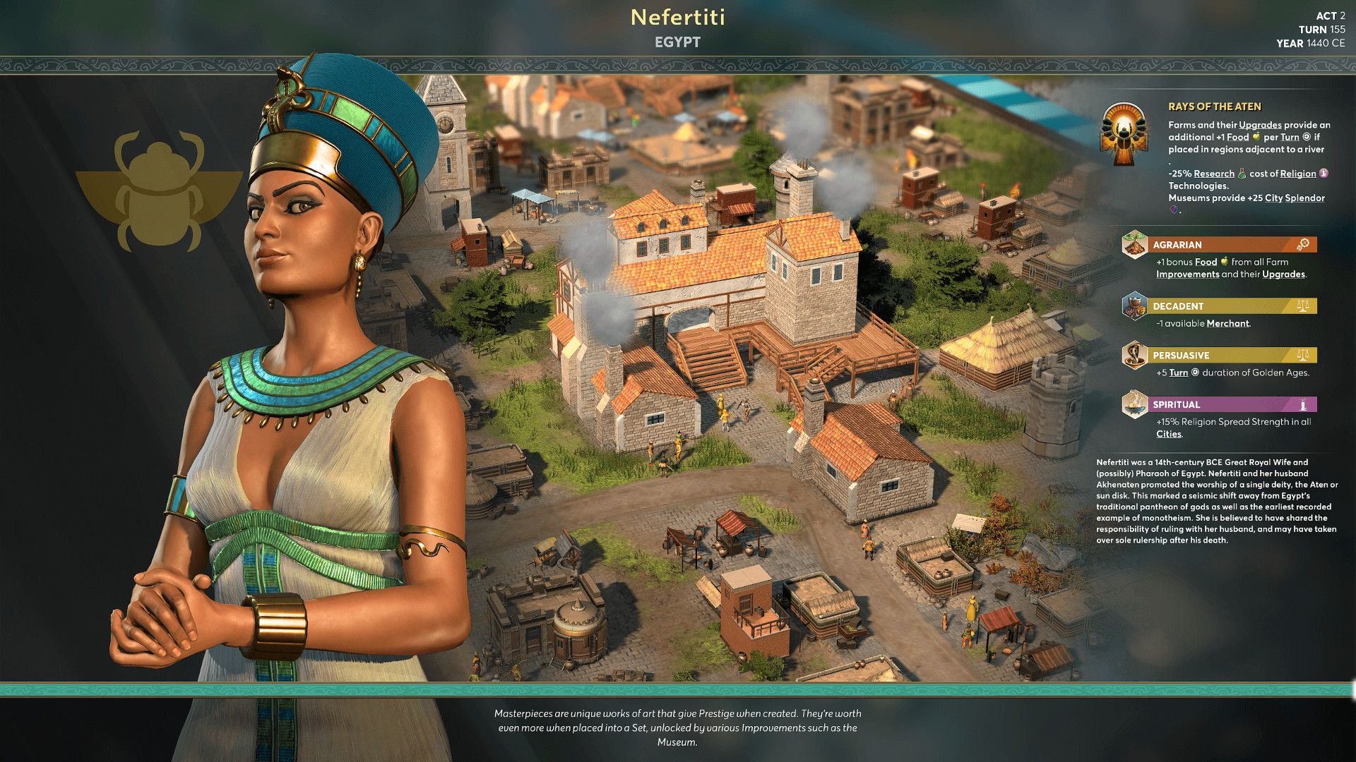 Ara History Untold röportajı - Mısırlı Nefertiti, Aten Işınları bonusunu inceliyor.