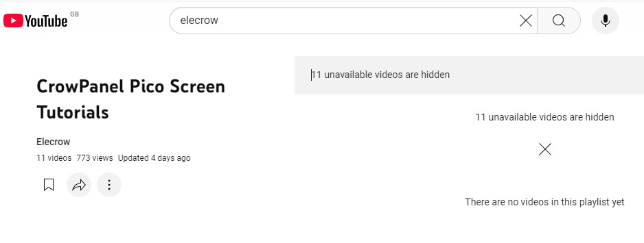 Elecrow YouTube sayfasının ekran görüntüleri