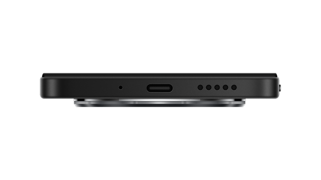 Xiaomi Redmi 14C akıllı telefonun USB-C bağlantı noktasını ve hoparlör ızgarasını gösteren yan görünümü.