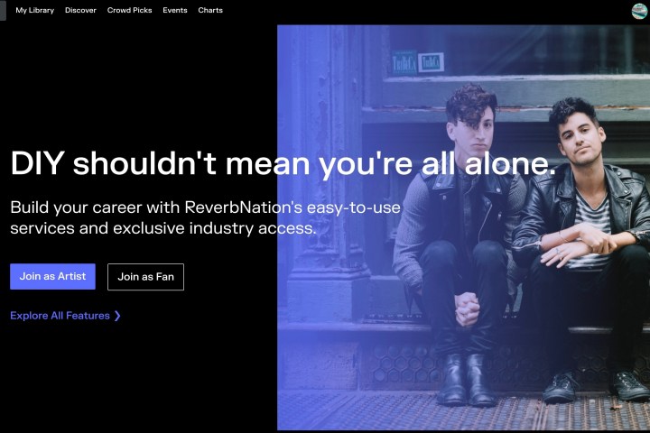 ReverbNation web sitesinin ana sayfası.