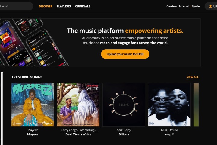 Audiomack'in ana sayfasını Tye.