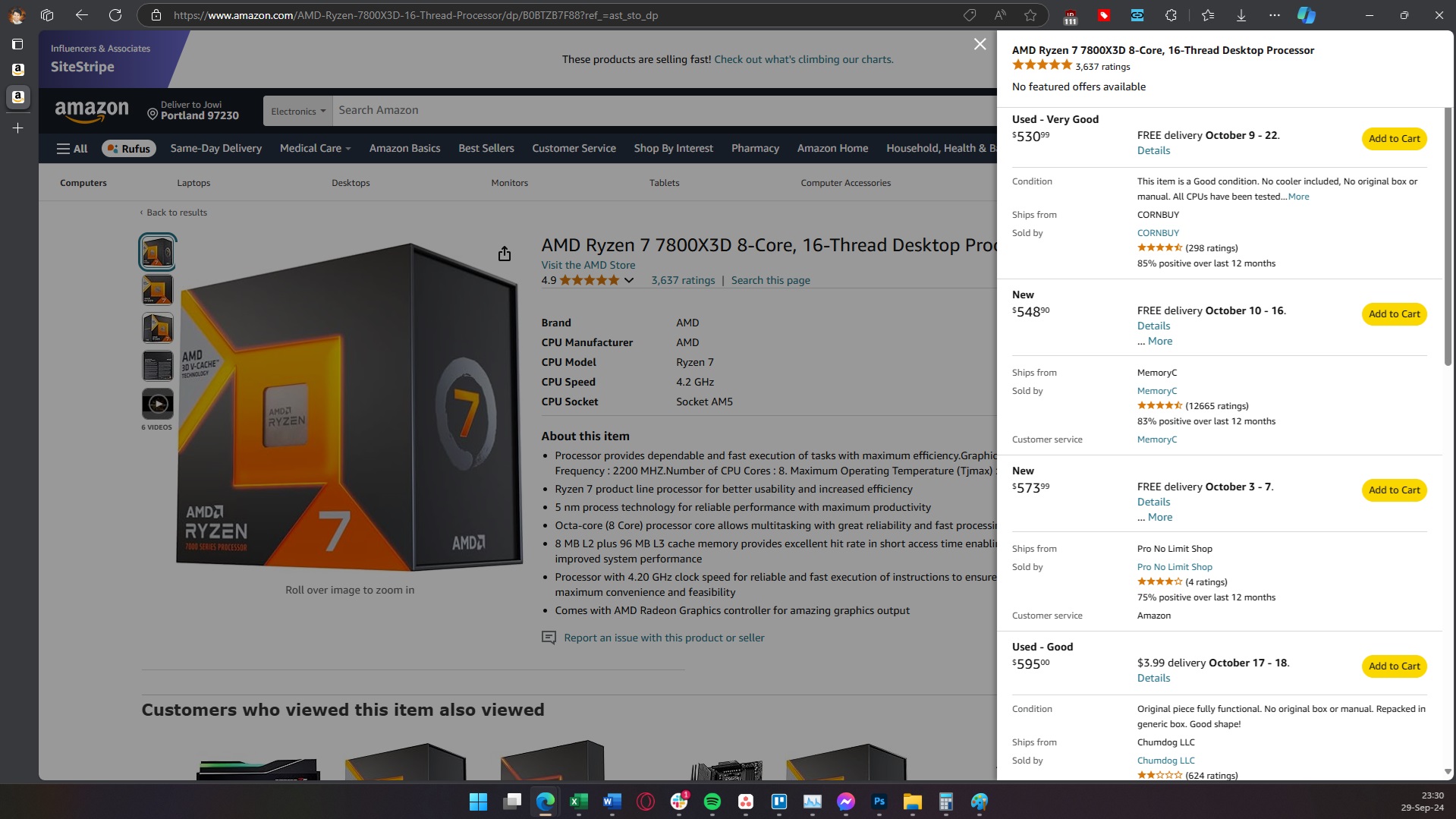 AMD Ryzen 7 7800X3D için Amazon'da satın alma seçenekleri