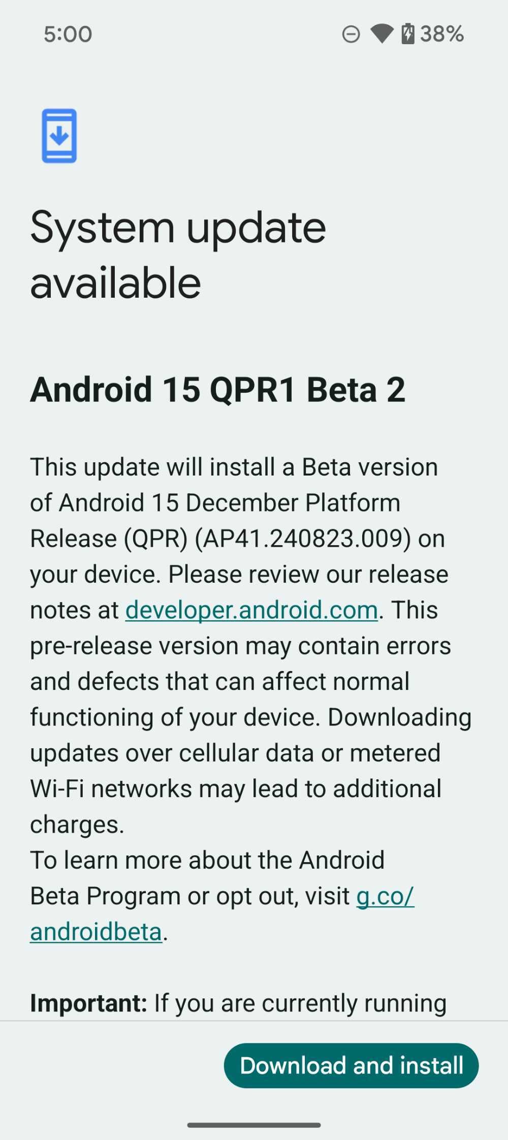 Android 15 QPR1 beta 2'nin Pixel 9'a sunulmasının ekran görüntüsü