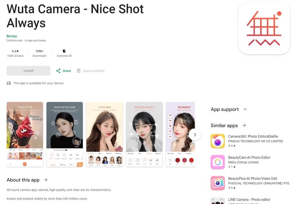 Wuta Camera uygulaması Google Play Store'dan 10 milyondan fazla kez yüklendi. | Resim kredisi-Kaspersky - Android telefonunuzda bu virüslü uygulamalardan herhangi biri varsa, bunları hemen kaldırmanız gerekir