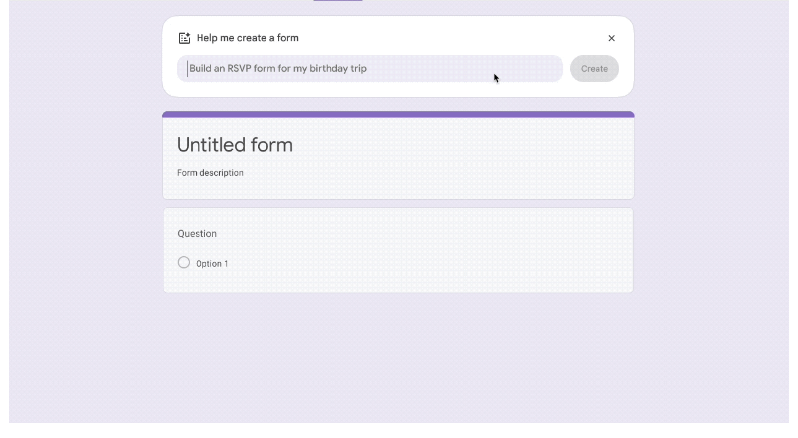 Google Forms'da Gemini alanını gösteren ekran görüntüsü.