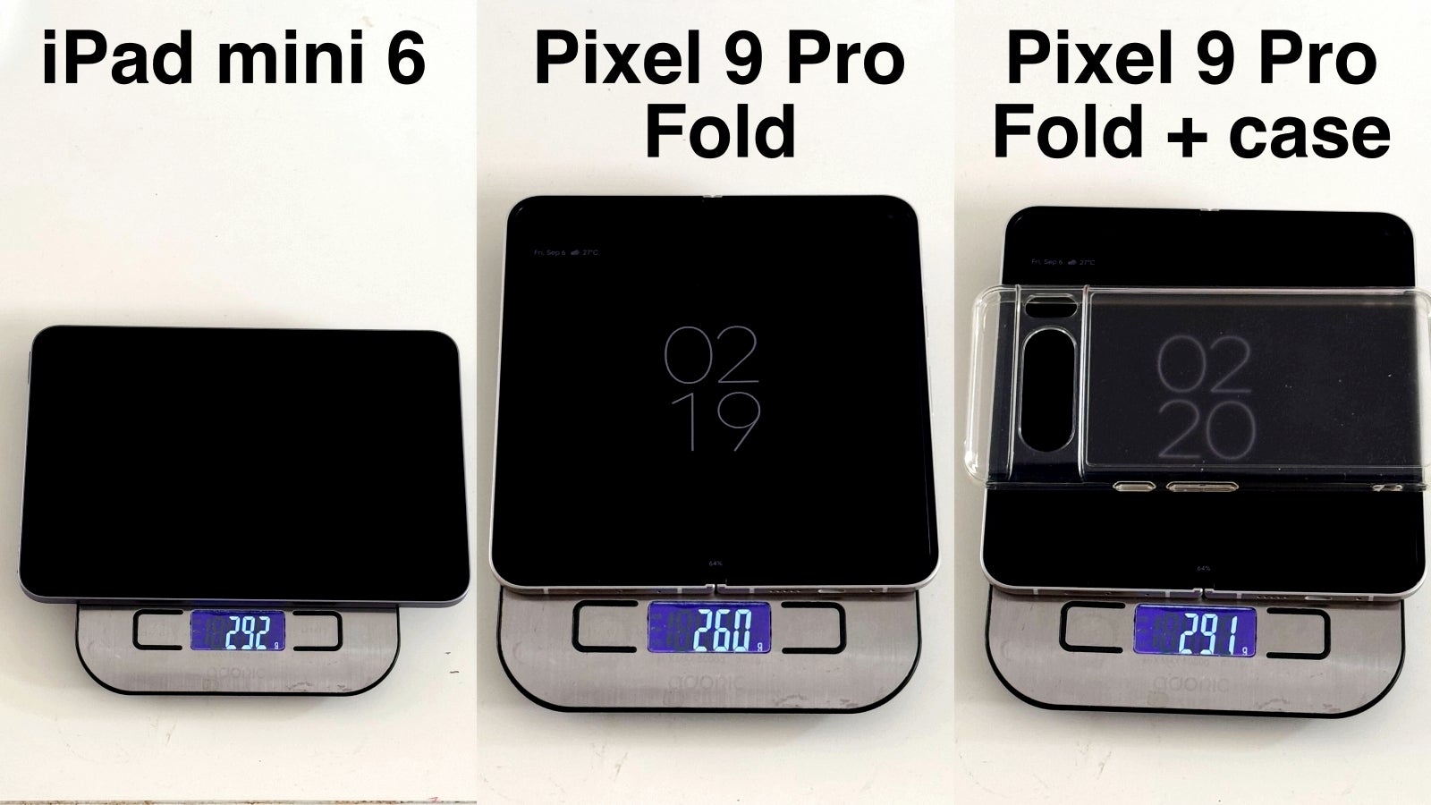 Pixel 9 Pro Fold ve iPad mini 6 bir ölçek üzerinde.