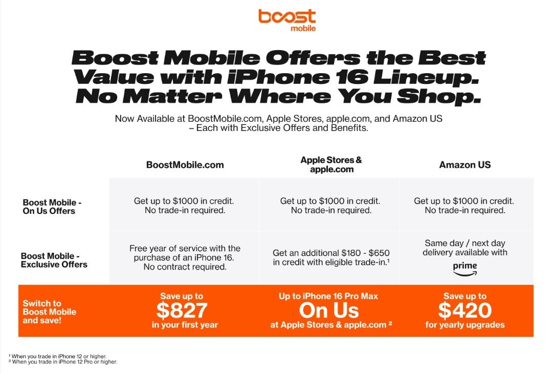 Boost Mobile'ın iPhone 16 serisinde harika fırsatları var. | Resim kredisi-Boost Mobile - Boost Mobile'dan ücretsiz iPhone 16 Pro Max kazanmanın yolu