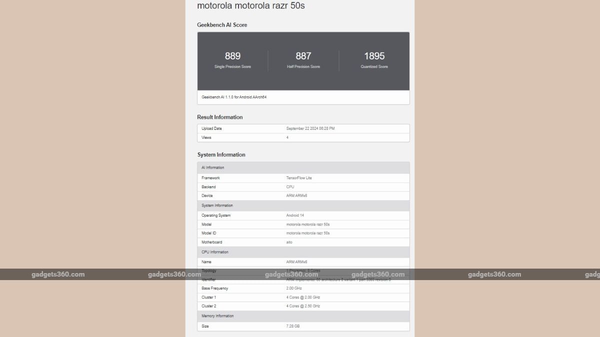 moto razr 50s geekbench Motorola Razr 50s