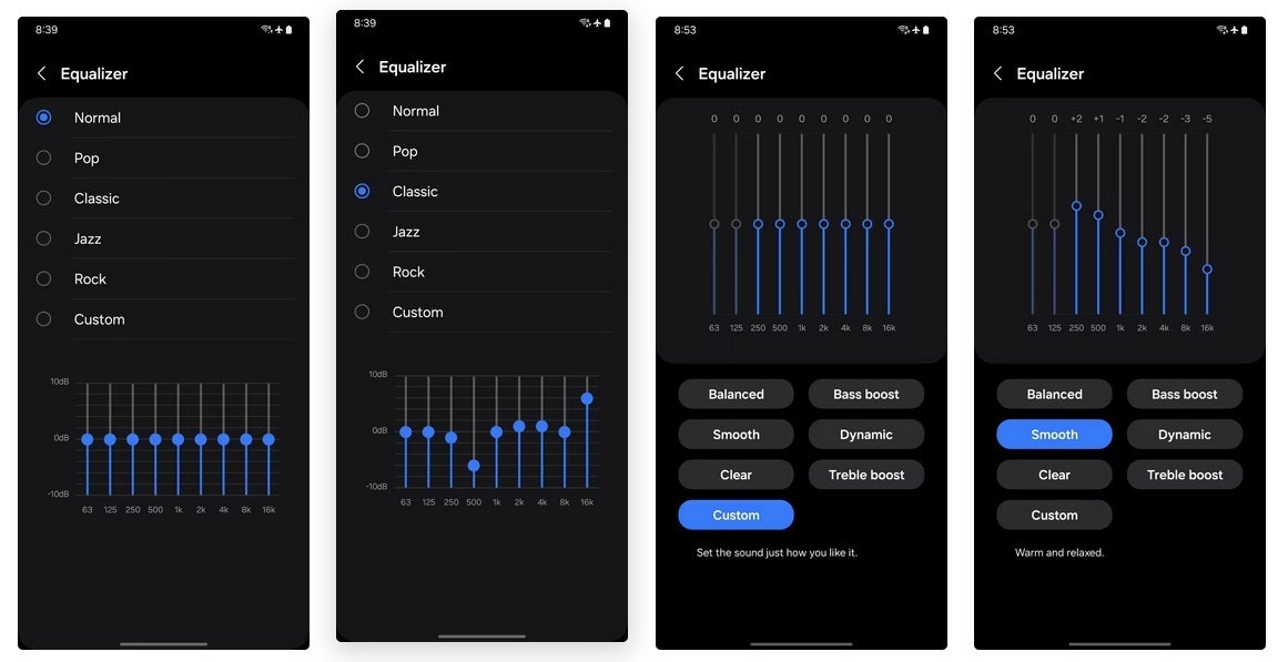 Solda One UI 6'daki ekolayzır var. Sağda One UI 6.1.1'deki ekolayzır var. | Resim kredisi-Android Police - Samsung, bazı Galaxy telefonlarında ses ekolayzırının kullanıcı arayüzünü geliştirdiğini size söylemedi