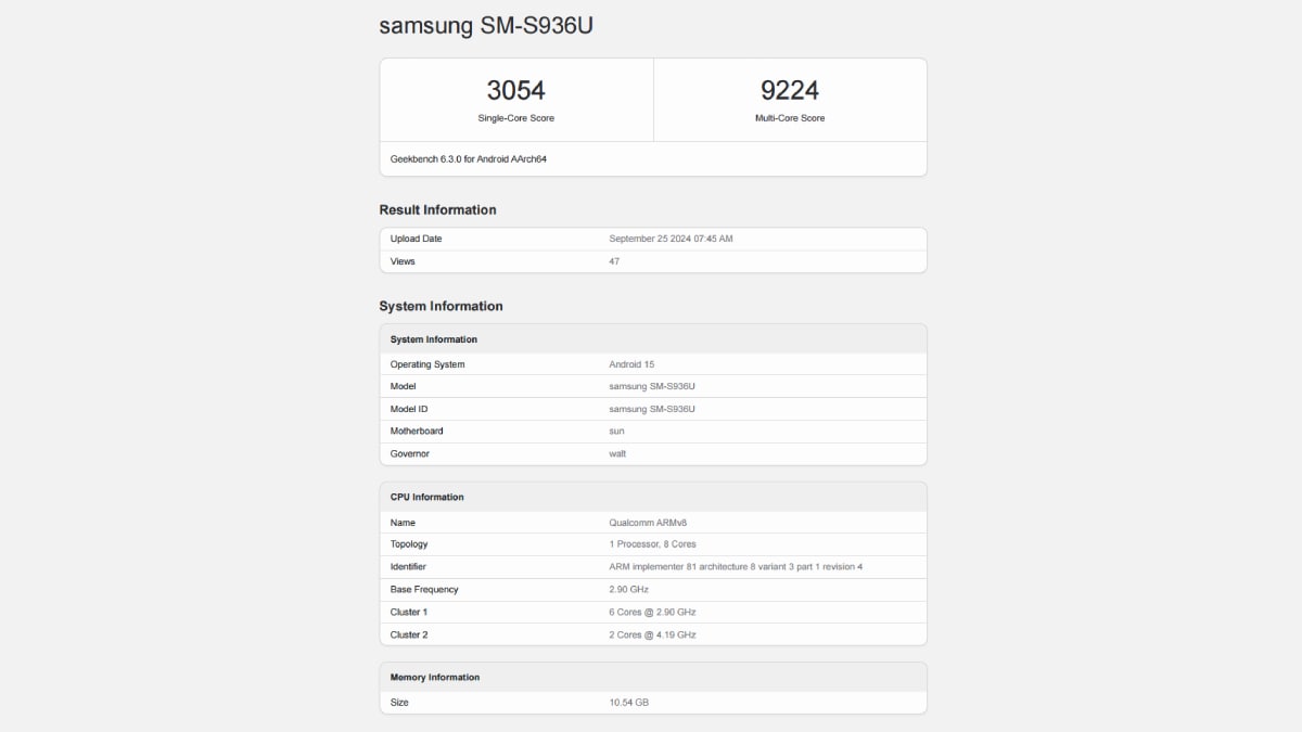 samsung Galaxy s25 plus geekbench satır içi Samsung Galaxy S25 