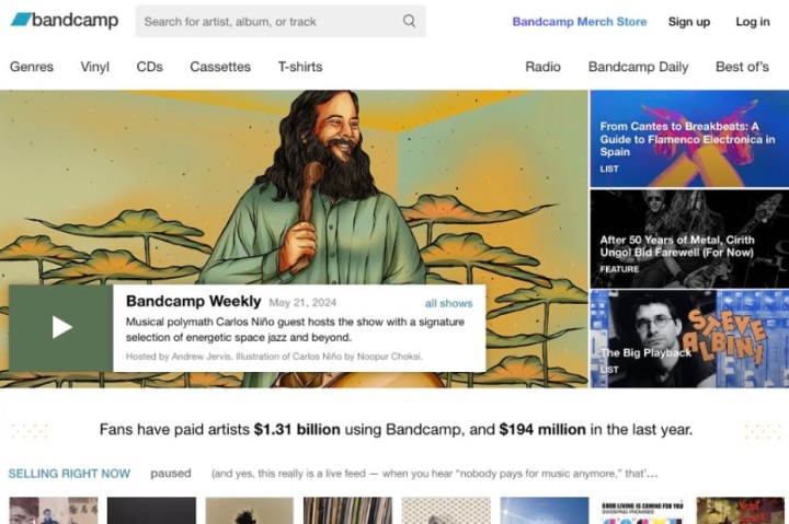 Bandcamp ana sayfası.