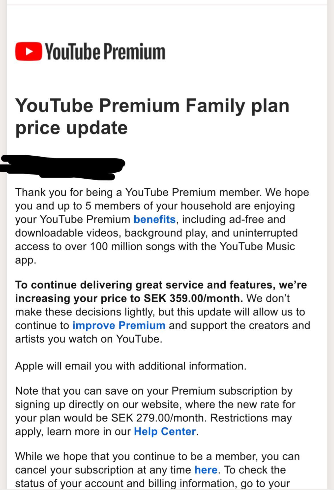 YouTube premium abonelerine gönderilen bir e-postanın ekran görüntüsü