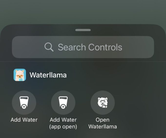 Waterllama uygulaması kontrol merkezi widget'ları