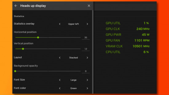 Nvidia Uygulaması yeni HUD seçenekleri