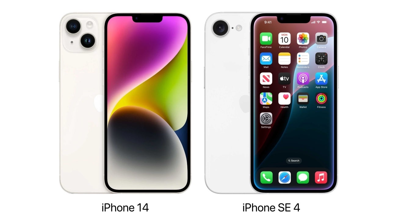 iPhone 14 ve iddia edilen iPhone SE 4 tasarım görselleri karşılaştırıldı.