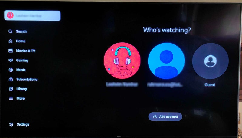 Android TV'deki yeni yerel hesap değiştiricinin ekran görüntüsü