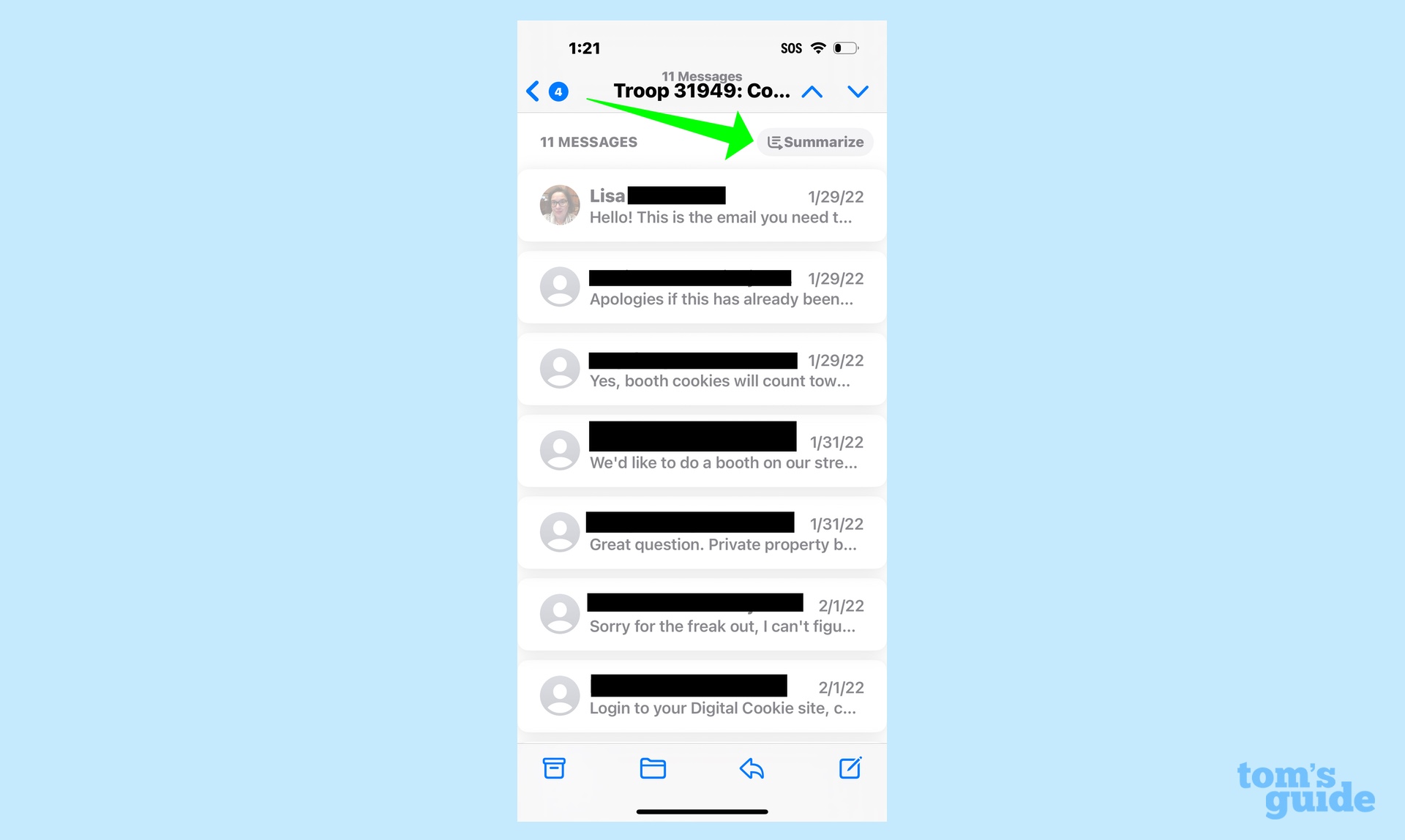 Özetle düğmesinin görünmesi için mesajın üst kısmını aşağı kaydırın ve ardından ona dokunun