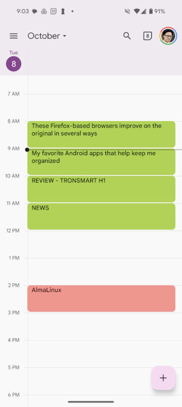 Android'de Google Takvim.