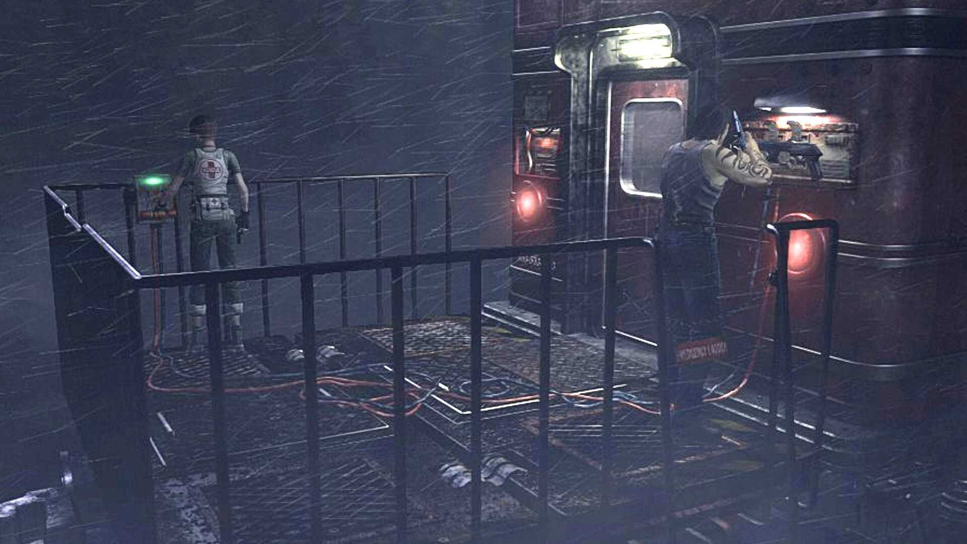 Resident Evil 0'ın iki kahramanı birlikte bir bulmacayı çözüyor.