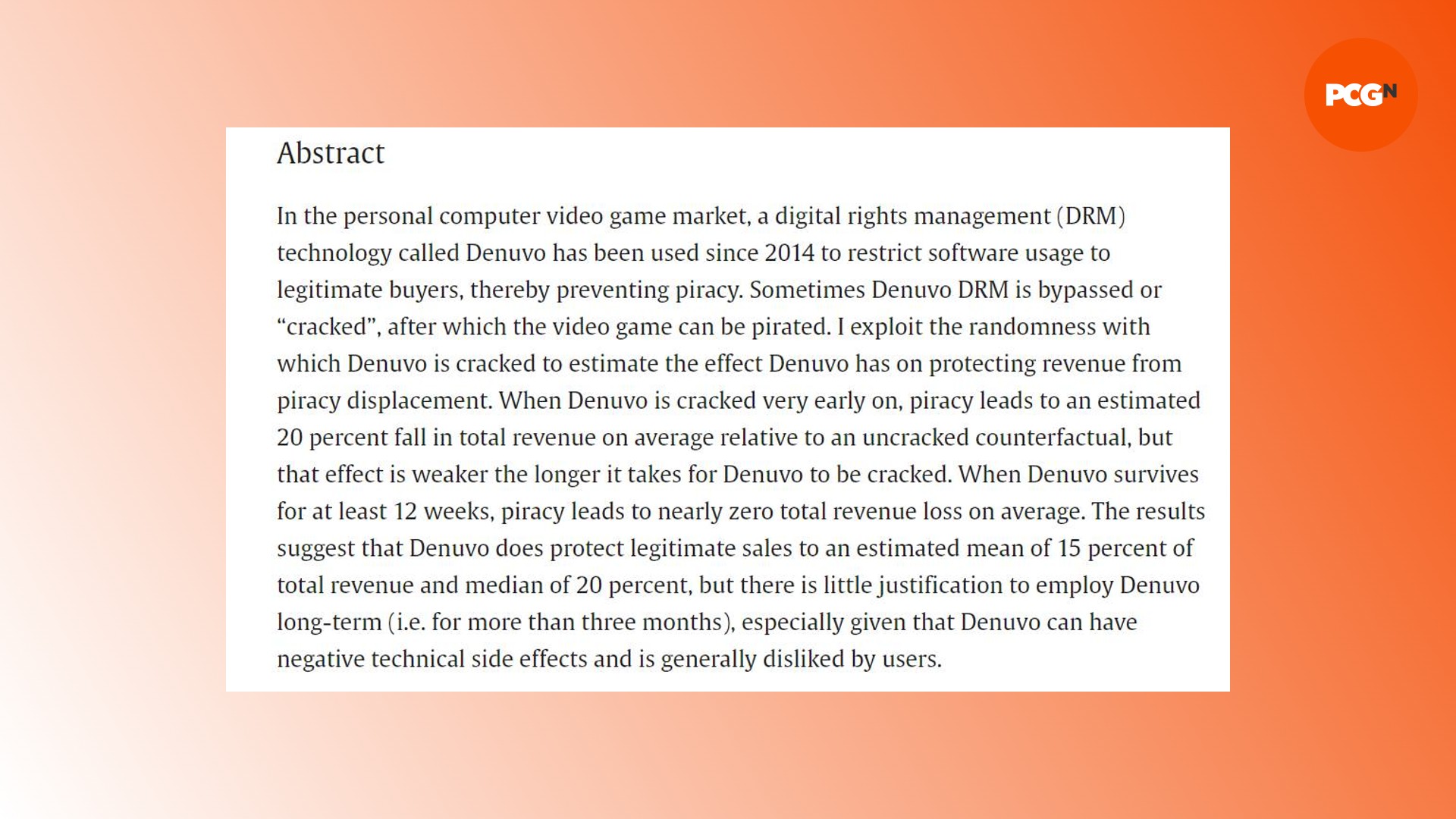 Denuvo'nun maliyet tasarrufu üzerindeki etkisini tartışan bir dergiden bir parçayı gösteren resim