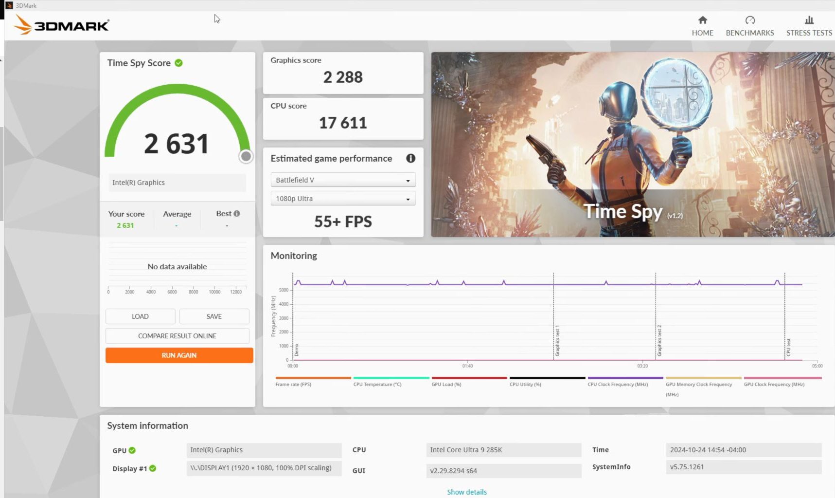 3DMark Time Spy Core Ultra 9 285K