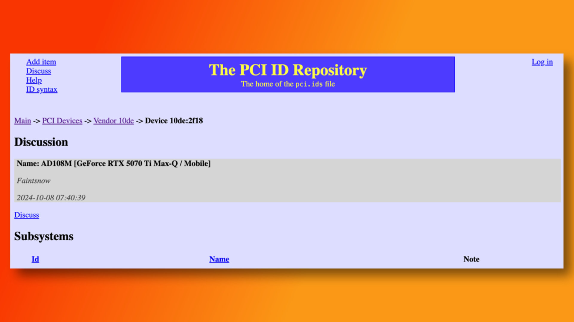 nvidia-rtx-5070-ti-laptop-pci-depo girişi PCI ID deposunda potansiyel bir RTX 5070 Ti girişi