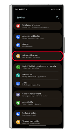 Samsung telefondaki ayarların ekran görüntüsü