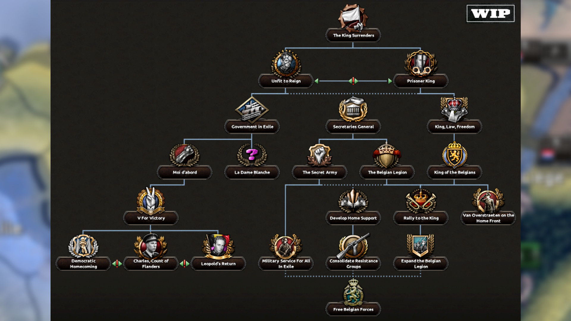 Hearts of Iron 4 Gotterdammerung - Kral'ın Almanya'ya teslim olmasının ardından yeni Belçika odak ağacının bir parçası.