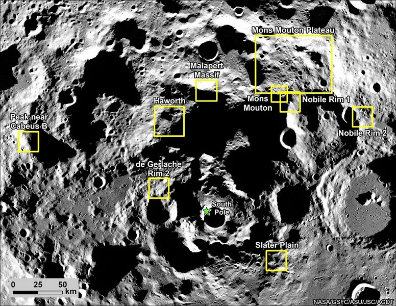 NASA, Artemis 3 görevi için potansiyel Ay iniş alanlarının listesini güncelledi.