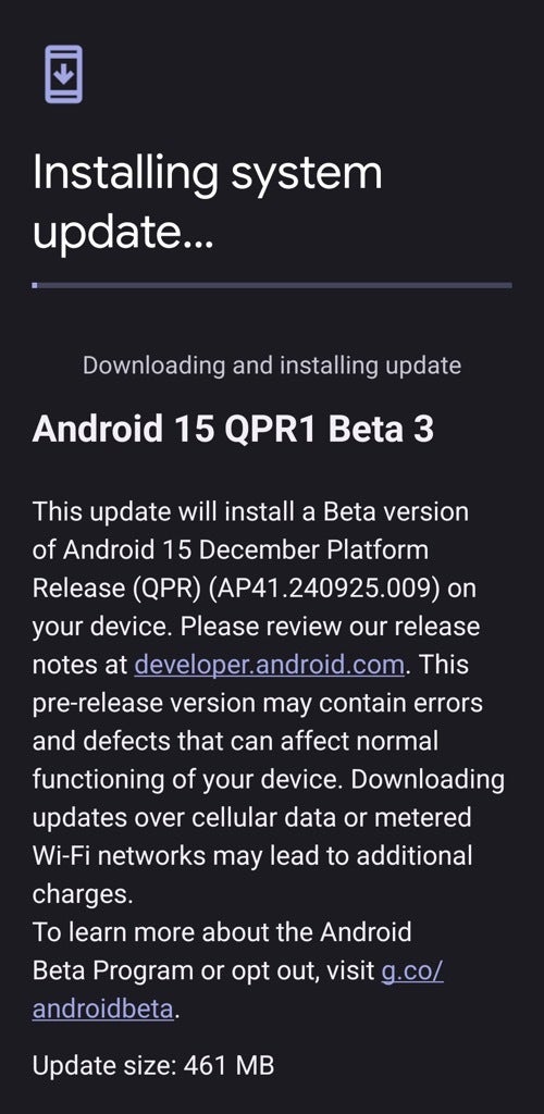 Android 15 QPR1 Beta 3 güncellemesinin ekran görüntüsü