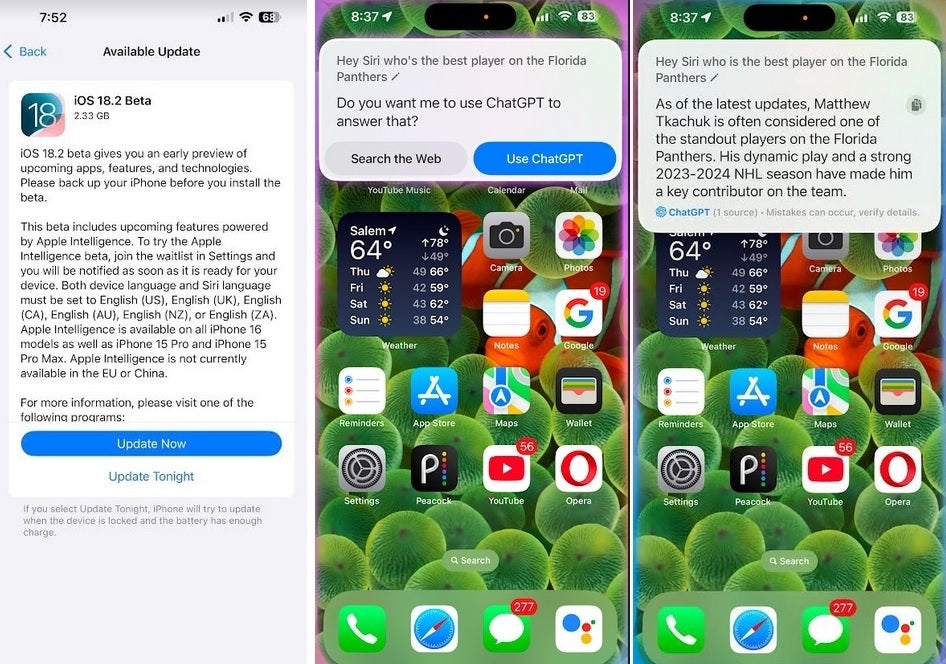 iOS 18.2 beta 1, ChatGPT entegrasyonunu Siri'ye getiriyor. | Resim kredisi-PhoneArena - Apple, Genmoji, Image Playground ve daha kullanışlı Siri'yi içeren iOS 18.2 beta 1'i piyasaya sürdü