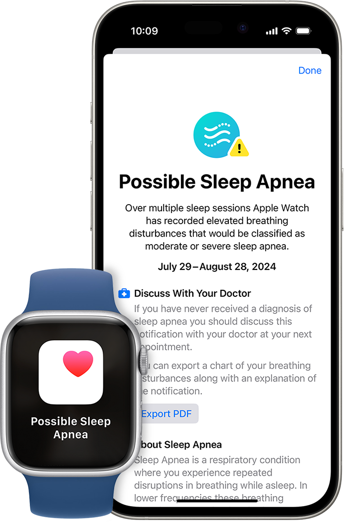 Olası uyku apnesine ilişkin Apple Watch bildiriminin ekran görüntüsü.