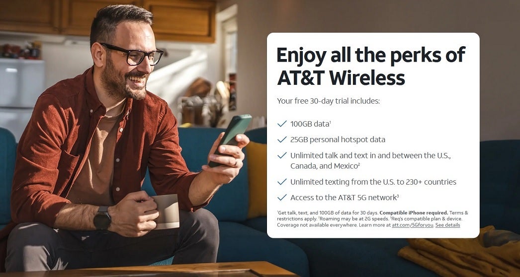 AT&T'nin ücretsiz deneme sürümü 100 GB veri ve 25 GB kişisel erişim noktası verisi içerir. | Resim kredisi-AT&T - iPhone'unuz varsa ve ABD'de yaşıyorsanız, AT&T ağını 30 gün boyunca ücretsiz olarak test edebilirsiniz.