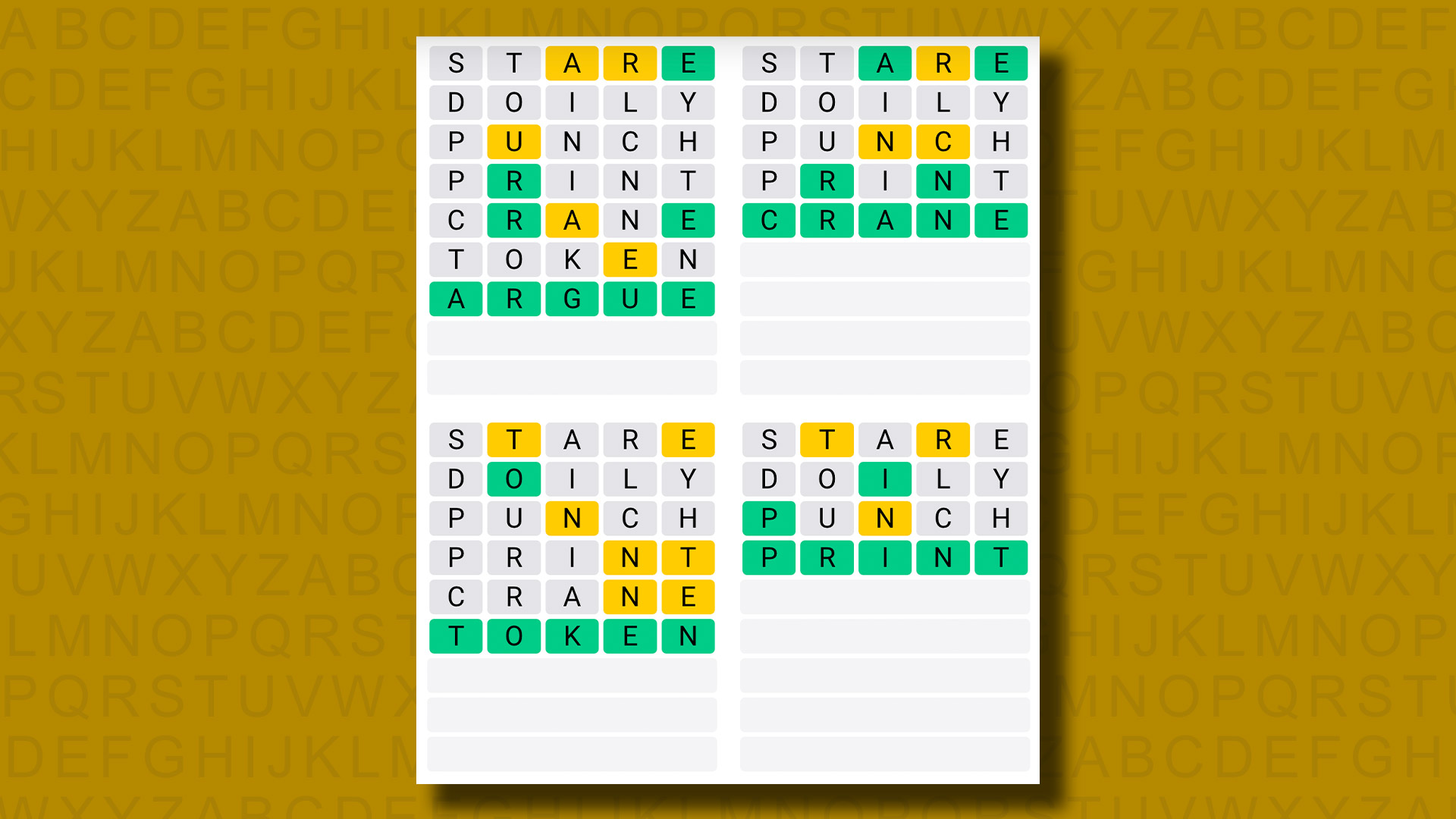 Sarı arka planda 982 numaralı oyunun Quordle yanıtları