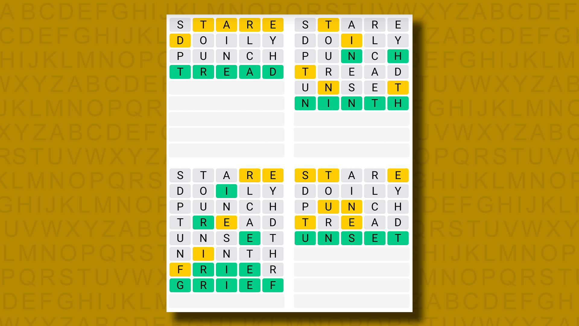 Sarı arka planda 1001 numaralı oyunun Quordle yanıtları