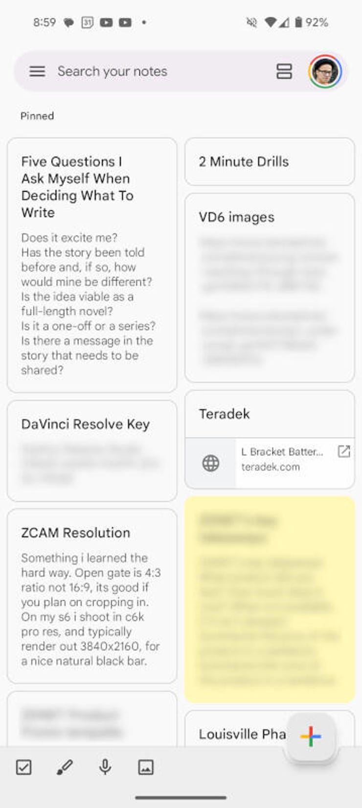 Android'de Google Keep.