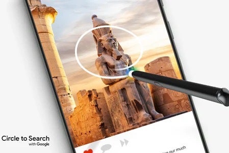 Circle to Search'ü etkinleştiren S-kalemli bir Samsung Galaxy cihazının görüntüsü