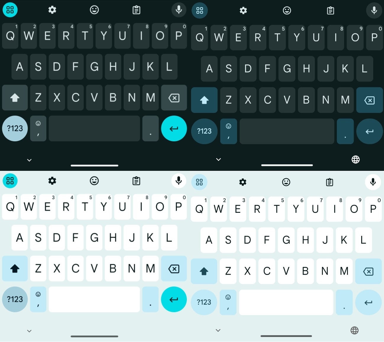 Gboard'un yeni dinamik temalarının öncesi ve sonrası ekran görüntüleri