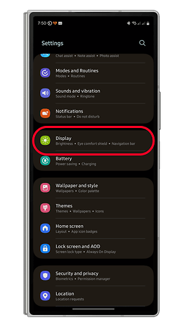 Samsung telefondaki ayarların ekran görüntüsü