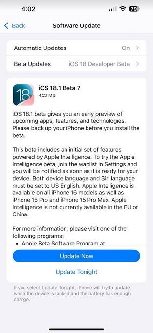 Apple, iOS 18.1 Geliştirici Beta 7'yi yayınladı