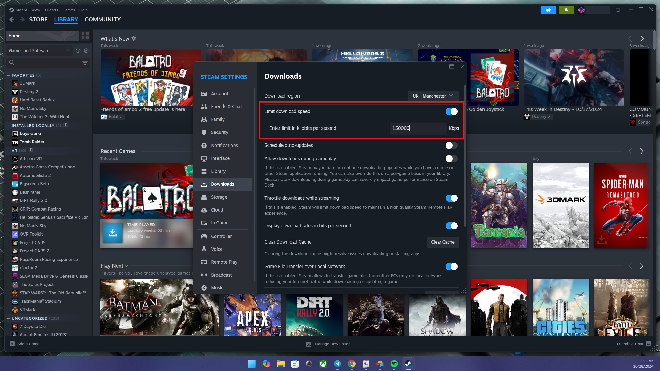 Windows 11'de Steam uygulamasındaki indirmeleri sınırlama