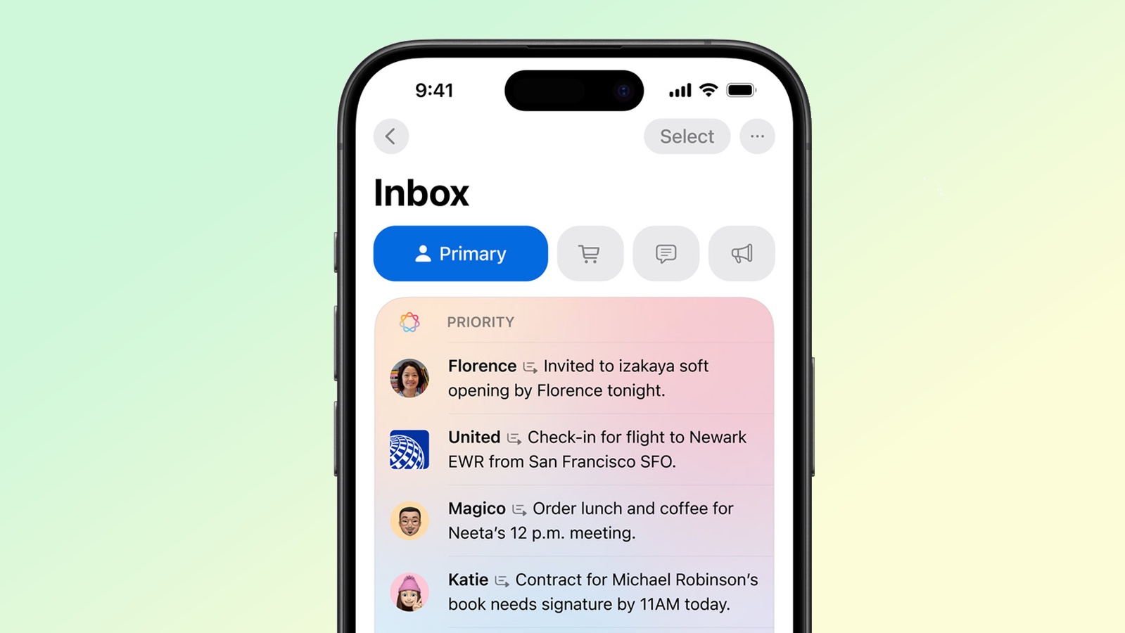 Apple istihbaratı, Apple Mail gelen kutusundaki mesajlara öncelik veriyor