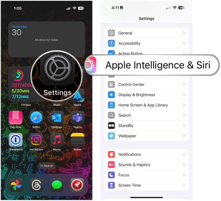 Ayarlar'ı açın, Apple Intelligence ve Siri'yi seçin.