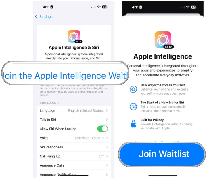 Apple Intelligence Bekleme Listesine Katıl'ı ve ardından Bekleme Listesine Katıl'ı seçin.