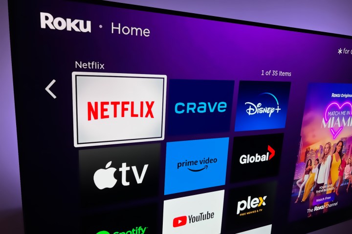 Netflix, Roku ana ekranında gösterilen bir TV ekranında.